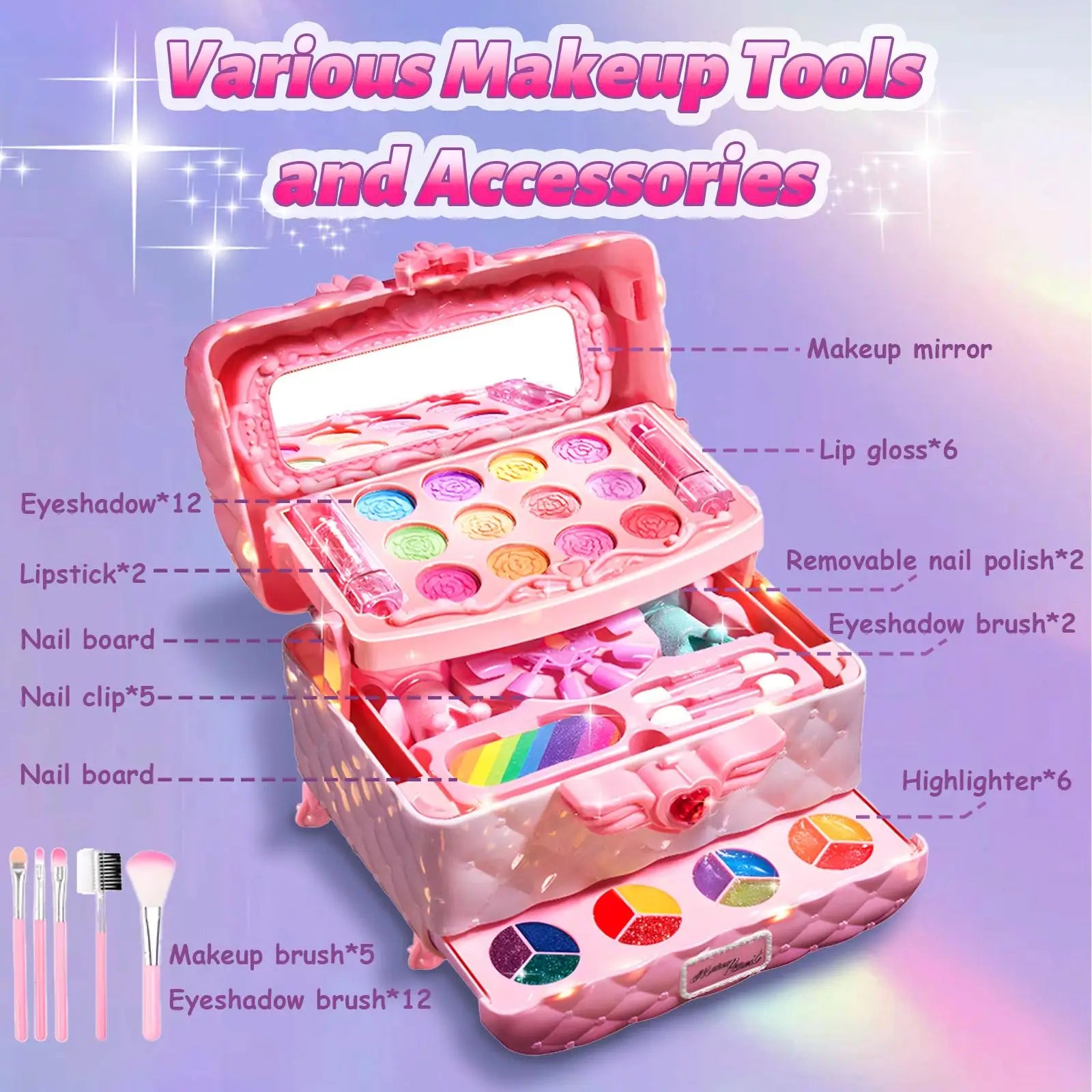 Kids Multi-Layered Foldable Pretend Play Makeup Set for Girls - Educational Toy