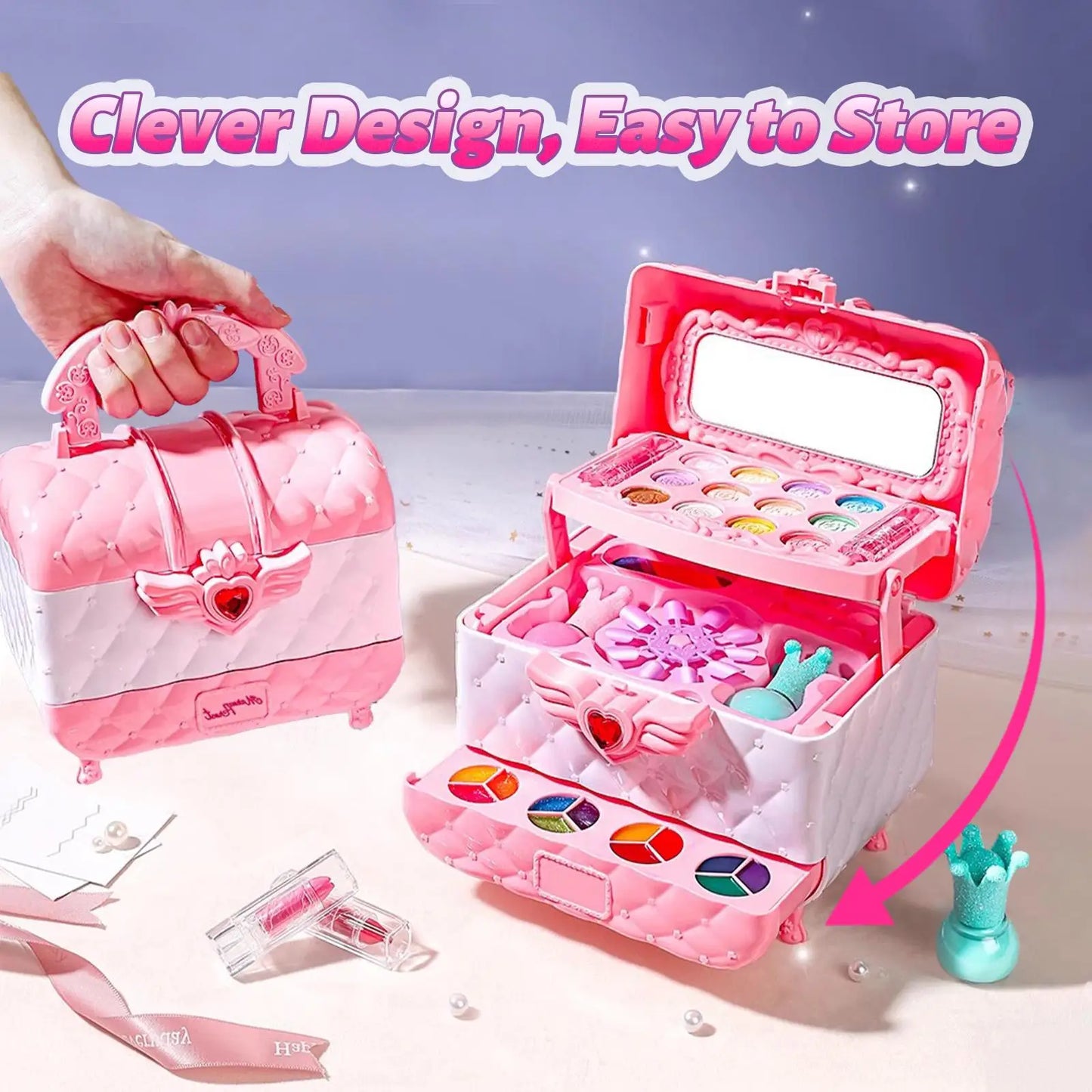 Kids Multi-Layered Foldable Pretend Play Makeup Set for Girls - Educational Toy