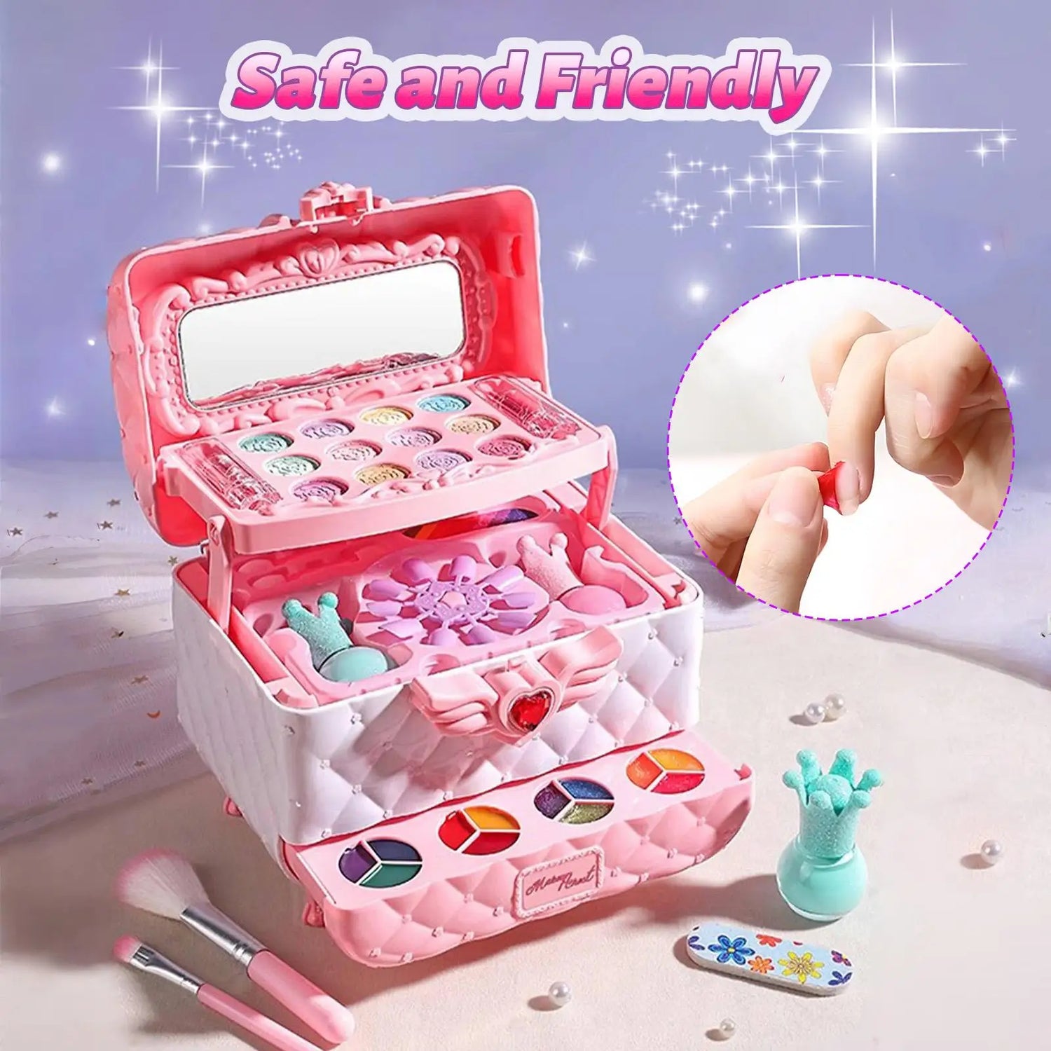Kids Multi-Layered Foldable Pretend Play Makeup Set for Girls - Educational Toy